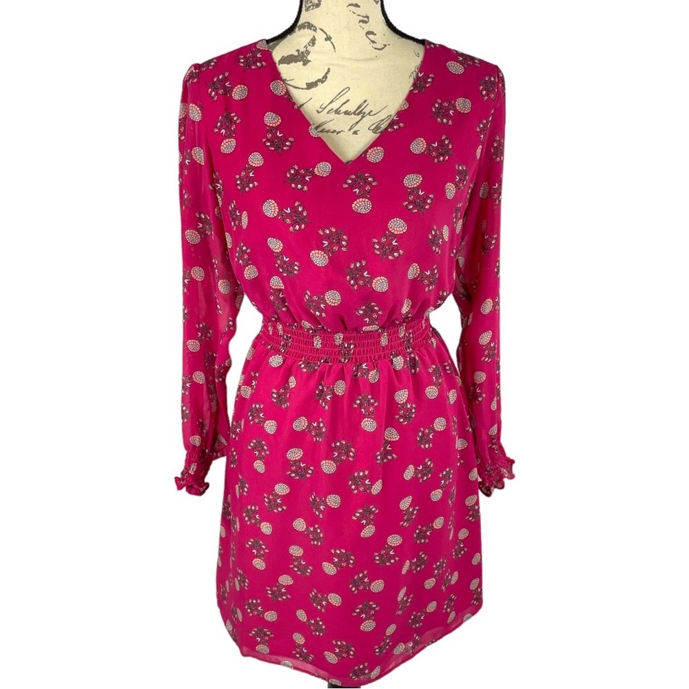 Loft Outlet Pink Floral Women’s Long Sleeve Midi Dress